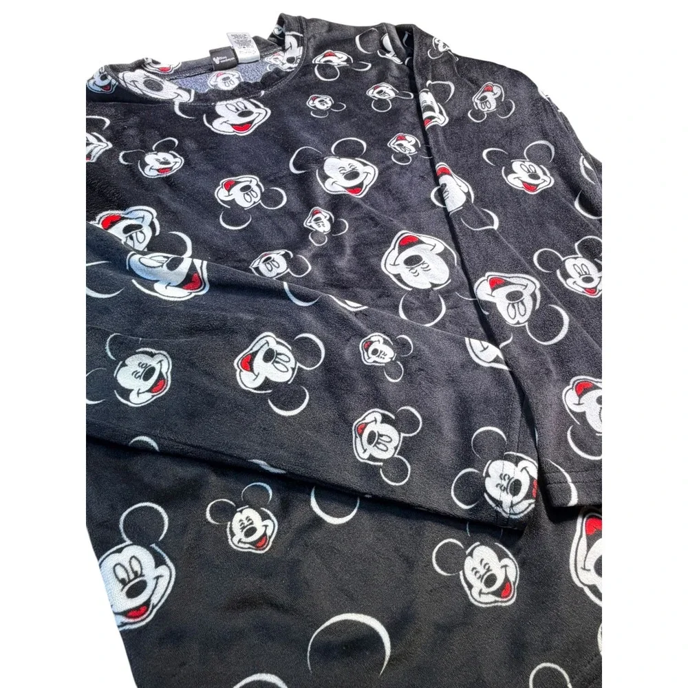 Disney Mickey Mouse Fleece Pajama‎ Top Womens Medium Black Long Sleeve Plush PJ